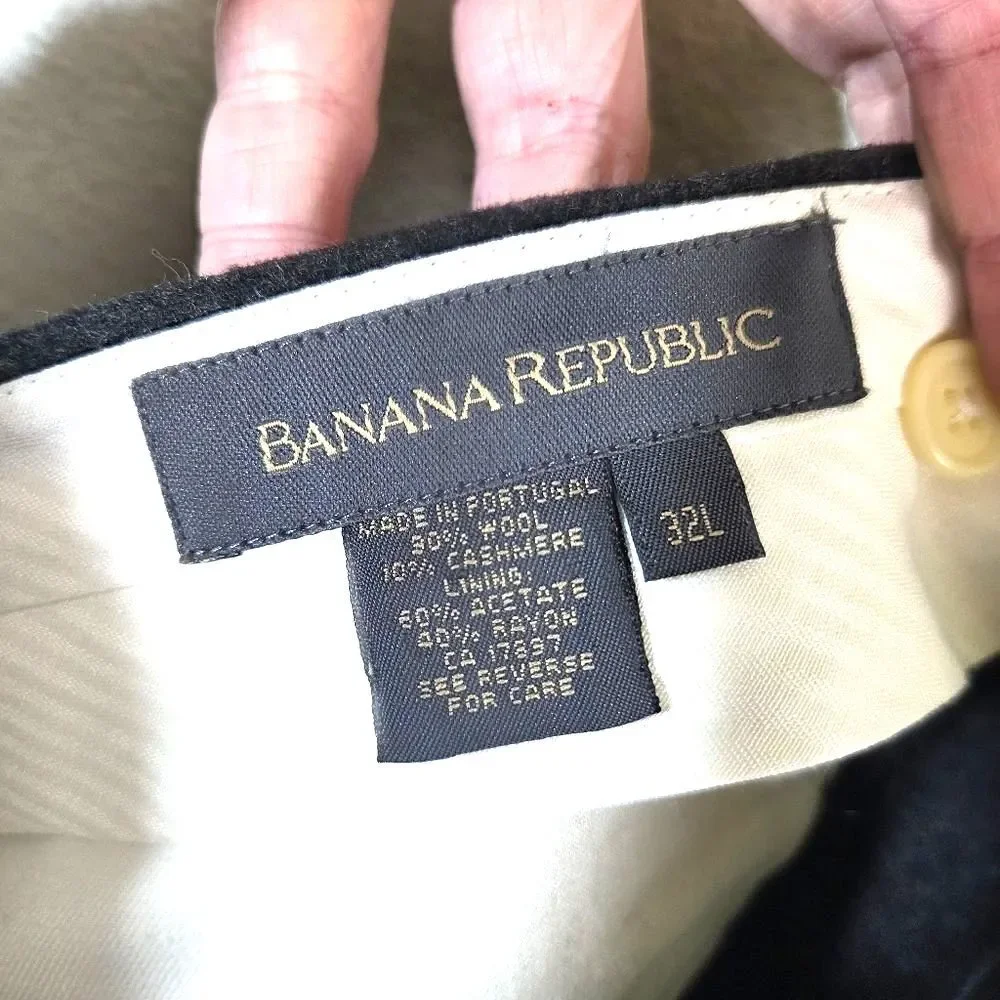 Banana Republic Mens 32L Wool Cashmere Dress Pants Charcoal Pleated